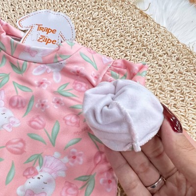 Conj. Blusa Ursinha com Plantinhas em Malha Térmica e Calça Legging - Rose e Verde